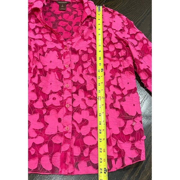 Multiples Shirt Womens Medium Button Up Pink Appliqué 3D Sheer Art To Wear - Picture 6 of 8